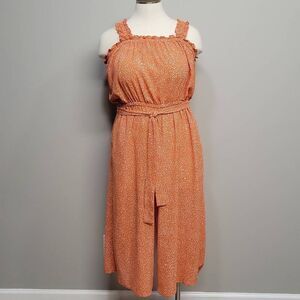 Western Cottage Wide Leg Jumpsuit Women Size 16W Adorne Orange Speckled Ruffle